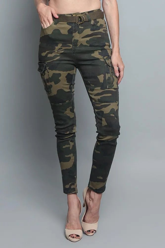 Women's Cargo Color Camo Skinny Pants