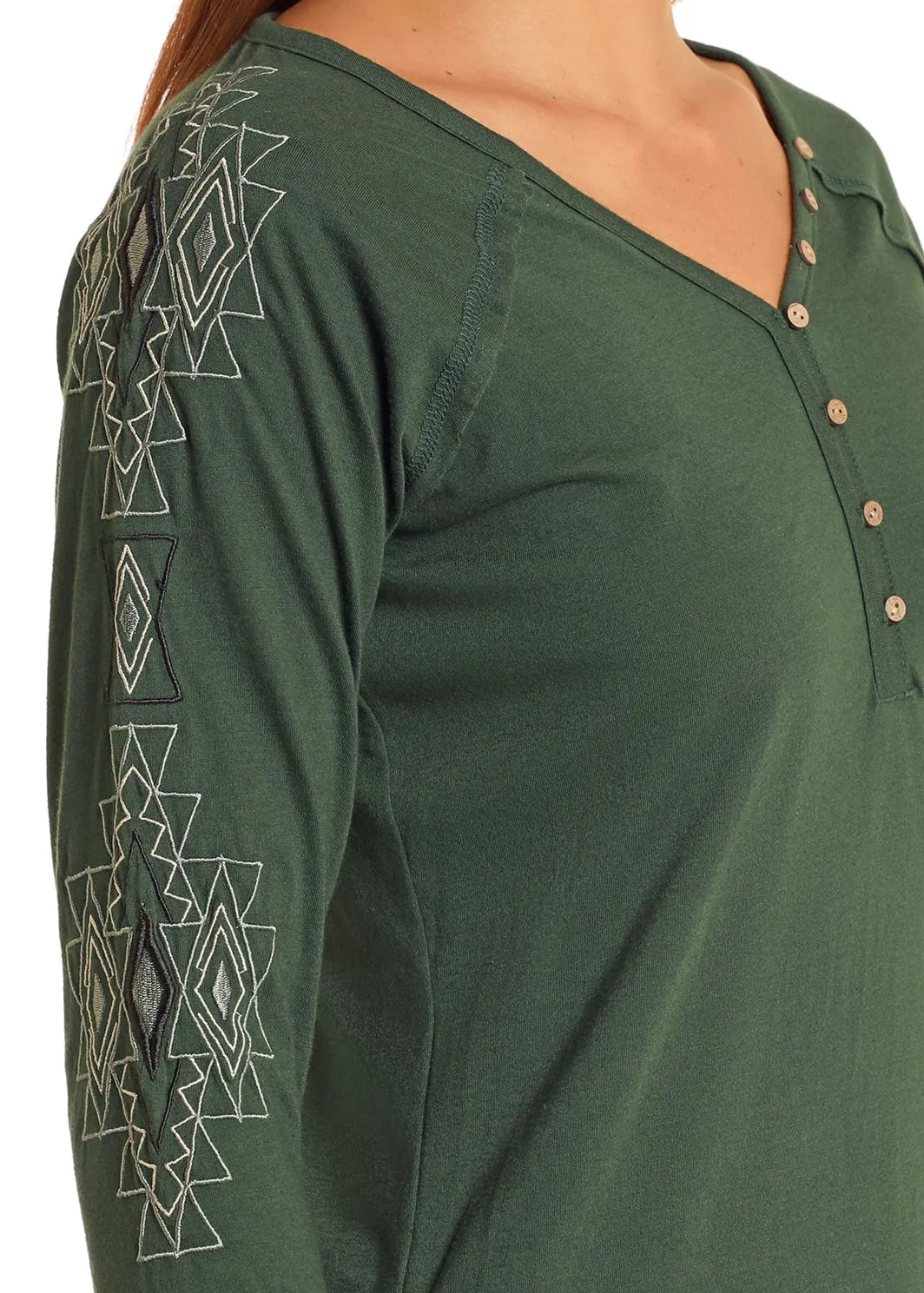 Women's Panhandle Evergreen Embroidered Henley Shirt